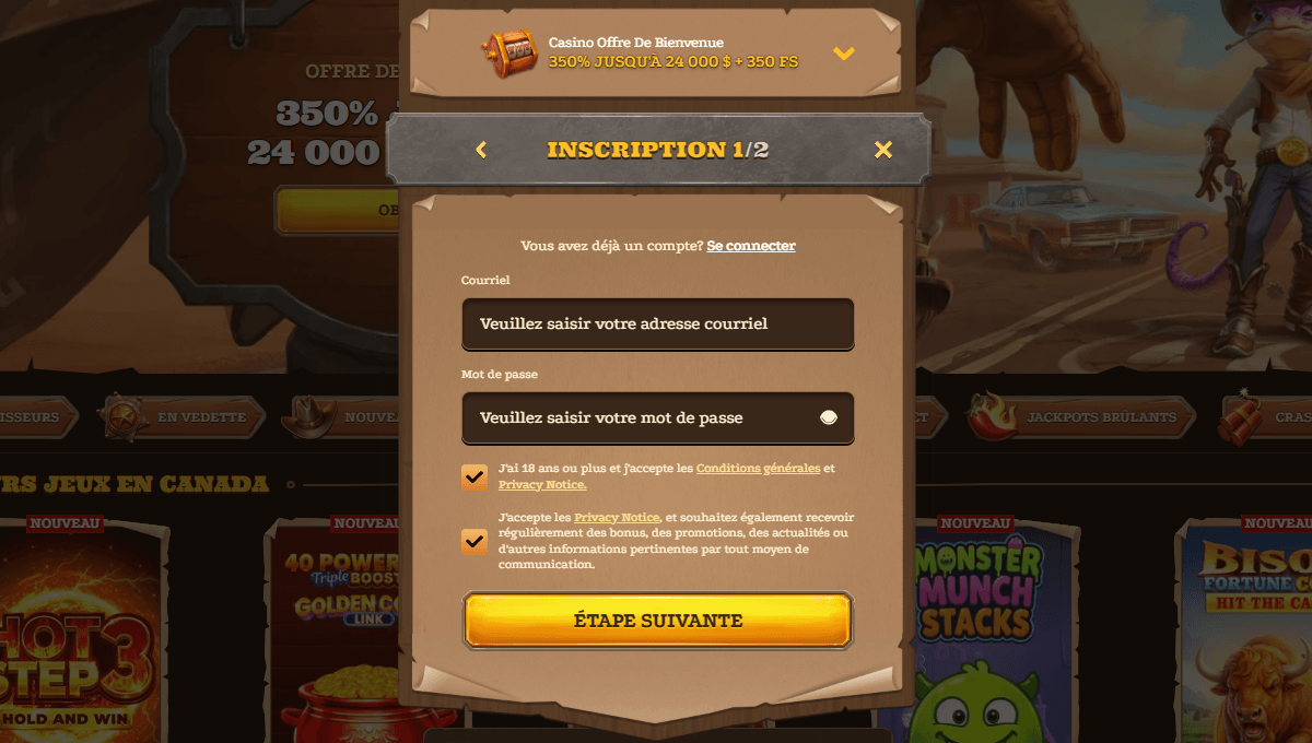 Inscription au Lizaro Casino